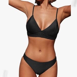 CUPSHE Blue Bikini Swimsuit V Neck Low Waisted Two Piece Swimsuit Sz Small H-27